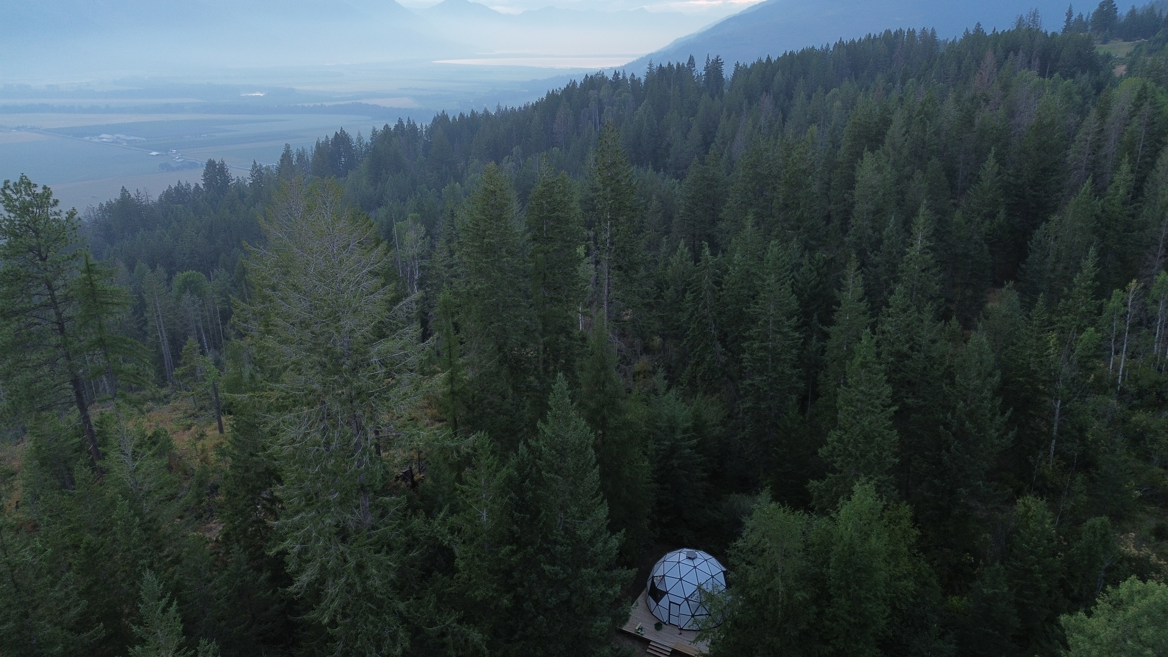 Panoramic view of the dome with Kootenay Lake in the background